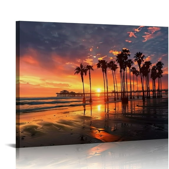 Orinice Seascape Canvas Prints Wall Art Tropical Sunset Beach Poster Wall Decor Artwork Beach Coconut Tree Pictures Paintings for Bar Living Room bathroom Home 16x12in
