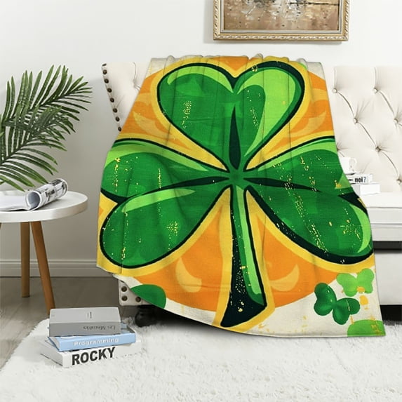 Orinice Shamrock Orange Green Warm Lightweight Blanket Soft Fleece Blankets for All Seasons - Multiple Sizes Available 60x80in