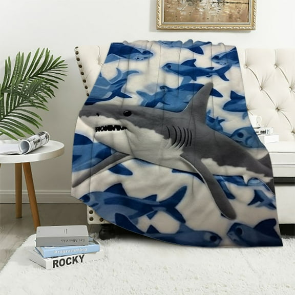Orinice Shark Baby Extra Soft Throw Blanket - Blue and Grey Sharks 40x50in