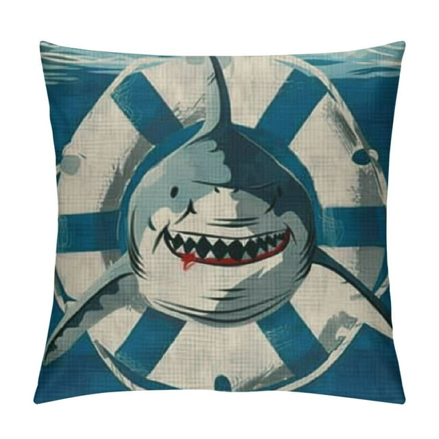 Orinice Shark Life Buoy Printed   Pillow Shams Basic Style Washed Pillow Case Pillowcases Set   22x22in