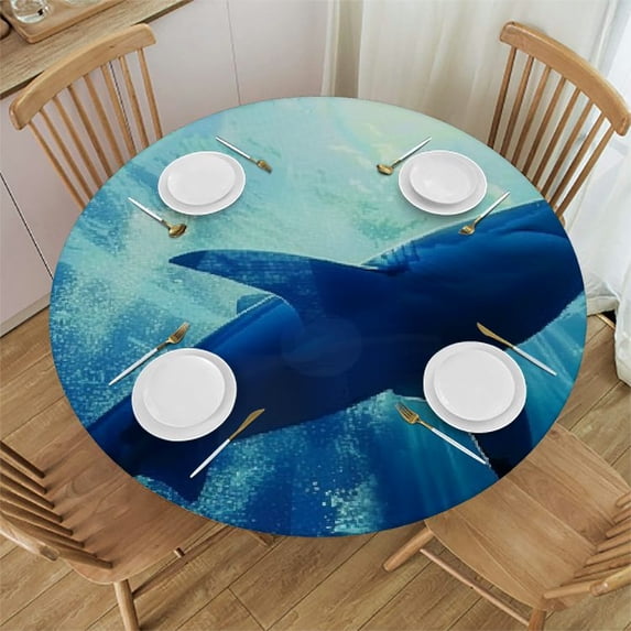 Orinice Shark Ocean Person Round Table Cover Stain Resistant Washable Indoor Outdoor Tablecloth Kitchen Dining Wedding Parties 100% Polyester Fiber 31-35