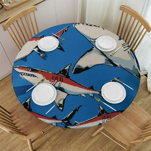 Orinice Shark Round Table Cover Stain Resistant Washable Indoor Outdoor Tablecloth Kitchen Dining Wedding Parties Waterproof Fabric 100% Polyester 42-46