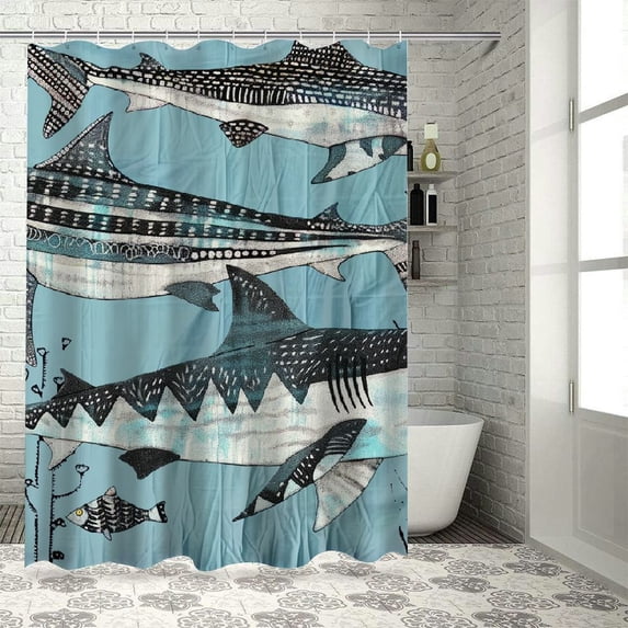 Orinice Sharks Bathroom Decor Set Colorful Luxurious Graphic Print Polyester Fabric Shower Curtain Set with Hooks 69x72