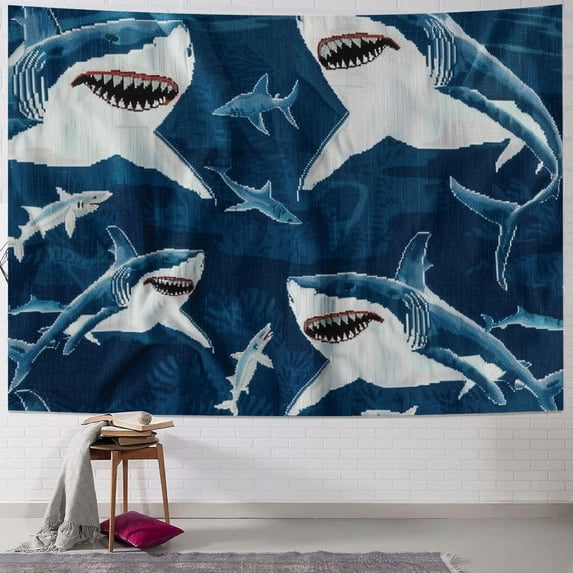 Orinice Sharks Tapestry Wall Hanging Unique Style Graphic Tapestries Home Decor for Living Room Bedroom Dorm Farmhouse Apartment | Soft Lightweight Fabric | Vivid Colors |