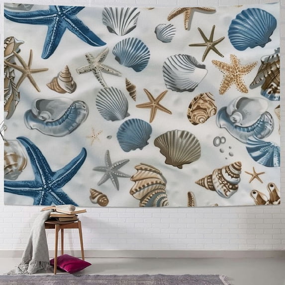 Orinice Shells Starfish Ocean Tapestry Wall Hanging Unique Style Graphic Tapestries Home Wall Decor Art for Living Room Bedroom Apartment Farmhouse Dorm 40x30inch
