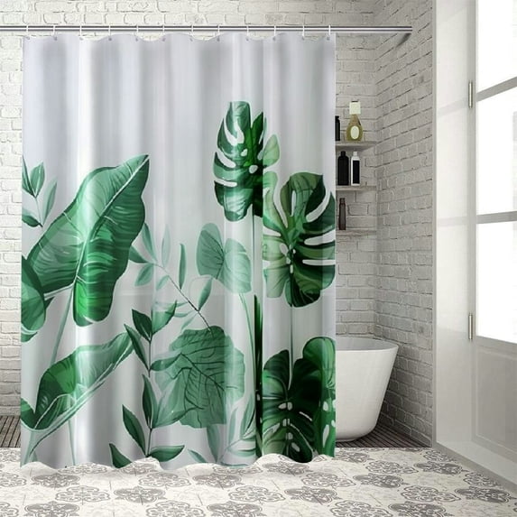 Orinice Shower Curtain for Bathroom, Thick Fabric Shower Curtains Liner Set, Waterproof Green Monstera Leaf Plant Cloth Bath Curtain with Hooks - White 69x72