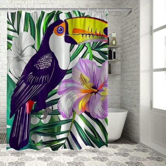 Orinice Shower Curtain College Toucan Exotic Pink Bird Leaf Paradise Awaresome Lily Tropical Flowers Palm Nature Graphic Waterproof Polyester Fabric for Bathroom Decor with Hooks 69x72