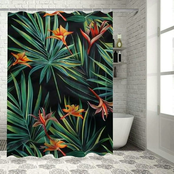 Orinice Shower Curtain Colorful Flower Beautiful Floral Jungle Pattern Tropical Beauty Watercolor Paradise Bird Black Waterproof Polyester Fabric for Bathroom Decor with Hooks  36x72