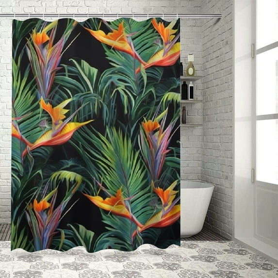 Orinice Shower Curtain Colorful Flower Beautiful Floral Jungle Pattern Tropical Beauty Watercolor Paradise Bird Black Waterproof Polyester Fabric for Bathroom Decor with Hooks " 36x72