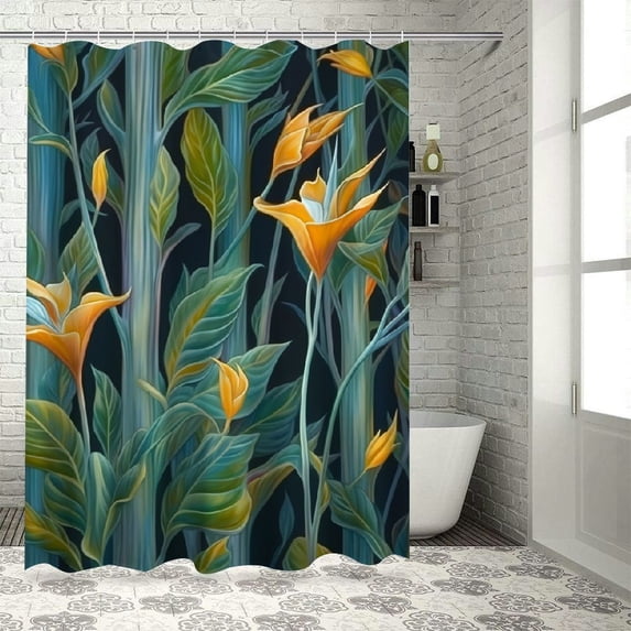 Orinice Shower Curtain Exotic Tropical Paradise Bird Plant 12 Hooks Stall Home Hotel Bathroom Decoration 60x72