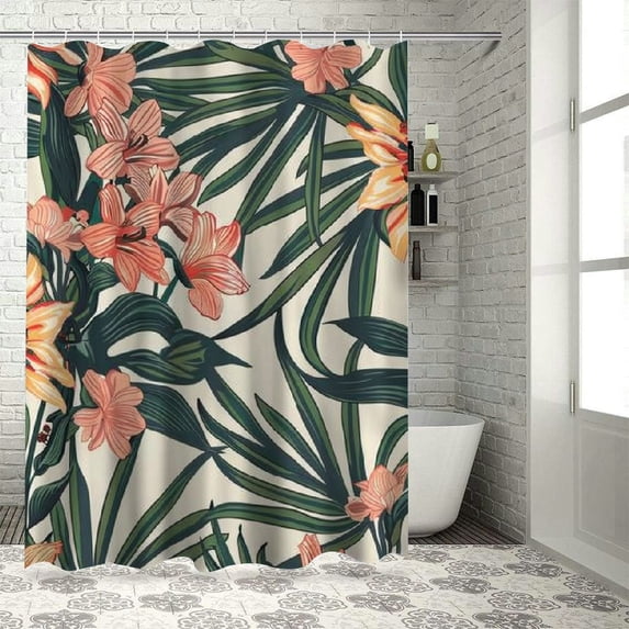 Orinice Shower Curtain Fabric Decorative Repeat Summer Texture Exotic Green Tropical Bird Palm Monstera Nature Design Graphic Lily Paradise Waterproof Polyester Bathroom with Hooks 36x72
