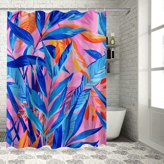 Orinice Shower Curtain with Hook Watercolor Tropical Leaves Flowers Palm Leaves Bird-of-Paradise Painting on Pink Summer Stall Size Bathroom Waterproof Decoration Tasteless 36x72