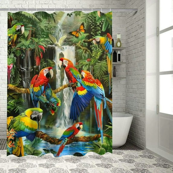 Orinice Shower Curtain Parrots in Paradise Waterproof Machine Washable Fabric Bathroom Decor Bath Curtains with Hooks 36x72