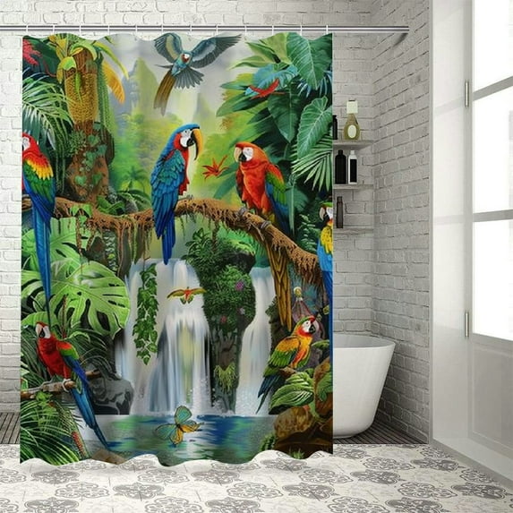 Orinice Shower curtain set, paradise parrot waterproof shower curtain with 12 hooks, bathroom décor set 36x72