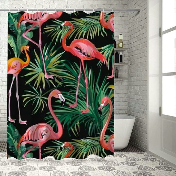 Orinice Shower curtain, tropical african wildlife, turkey, pink, clam leaf, floral, jungle natural fabric, bathroom décor, curtain with hook 60x72