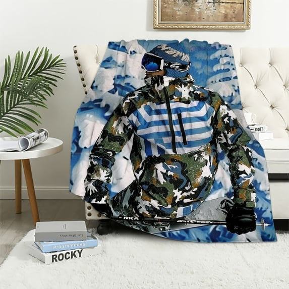 Orinice Skier Warm Lightweight Blanket Soft Fleece Throw Blanket for All Seasons - Decorative Cow Gifts Blanket, Soft Plush Blankets, Multiple Sizes Available 60x80in