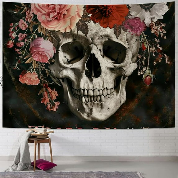 Orinice Skull Flowers Vanitas Tapestry Wall Hanging Unique Style Home Wall Decor Art for Bedroom Living Room Dorm Farmhouse Apartment | Wall Art Tapestry 40x30inch