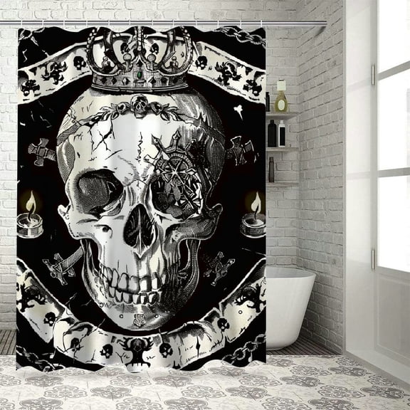 Orinice Skull Swords Crown Bathroom Decor Set with Hooks, Colorful Luxurious Graphic Print Polyester Fabric Fashion Shower Curtain for Home Bathtubs Decoration 69x72