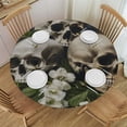 thumbnail image 1 of Orinice Skulls Flowers Damien Hirst Round Table Cover Stain Resistant Washable Perfect for Indoor Outdoor Kitchen Dining Wedding Parties Elastic Edge 100% Polyester Fiber 31-35, 1 of 8