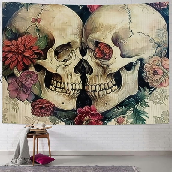 Orinice Skulls Flowers Heart Tapestry Wall Hanging Unique Style Graphic Tapestries for Home Decor Living Room Bedroom 40x60inch