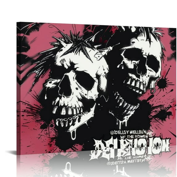 Orinice Skulls Rock and Roll Punk Fine Art Aesthetic Poster & Print Wall Painting for Home Decor 16x12in