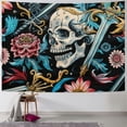 thumbnail image 1 of Orinice Skulls Swords Flowers Tapestry Wall Hanging Unique Style Graphic Tapestries Home Wall Decor Art Living Room Bedroom Apartment Farmhouse Dorm 40x60inch, 1 of 6