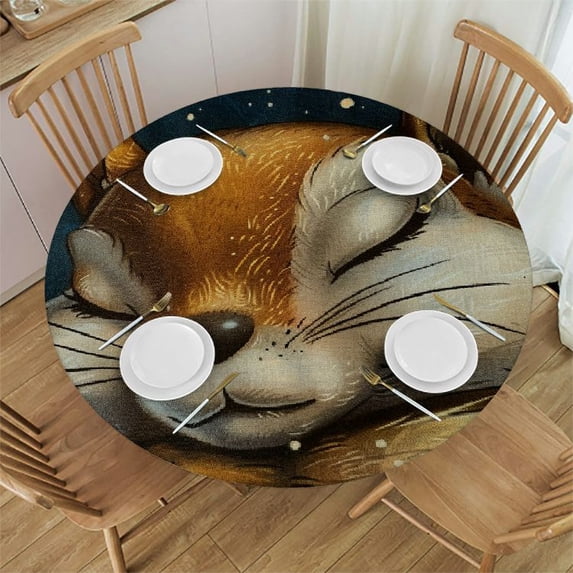 Orinice Sleeping Squirrel Round Table Cover Stain Resistant Washable Indoor Outdoor Tablecloth Kitchen Dining Wedding Parties 100% Polyester Fiber 54-58