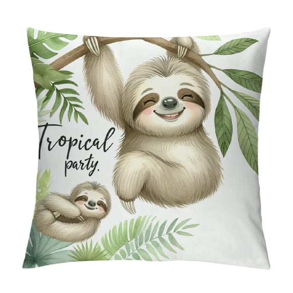 Orinice Sloth Throw Pillow Cushion Cover, Mother and Animals Family Happiness Watercolor Boho Tropical Elements, Decorative Square Accent Pillow Case, White