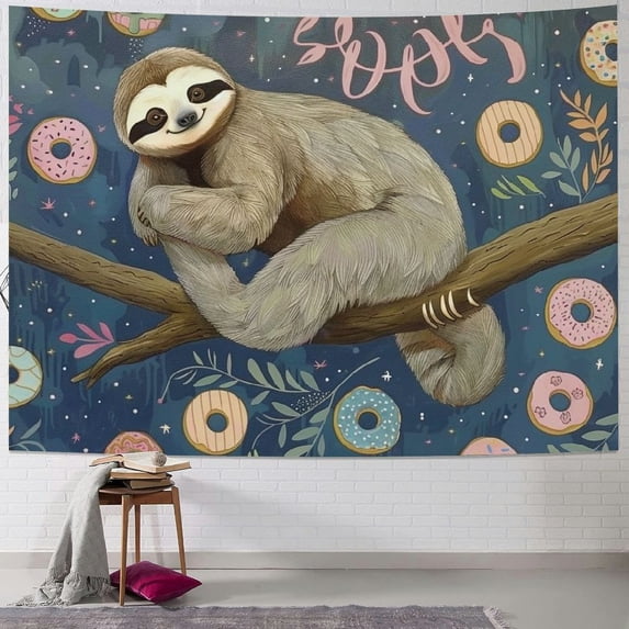 Orinice Sloth Tree Branch Donuts Tapestry Wall Hanging Unique Style Graphic Tapestries Home Wall Decor Art for Living Room Bedroom Apartment Farmhouse Dorm 40x30inch