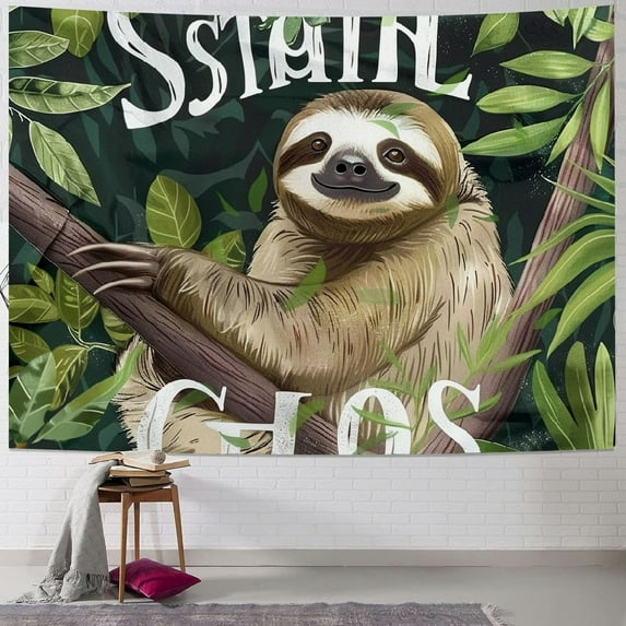 Orinice Sloth Tree Branch Leaves Tapestry Wall Hanging Unique Style Graphic Tapestries Home Wall Decor Art for Living Room Bedroom Apartment Farmhouse Dorm 60x50inch