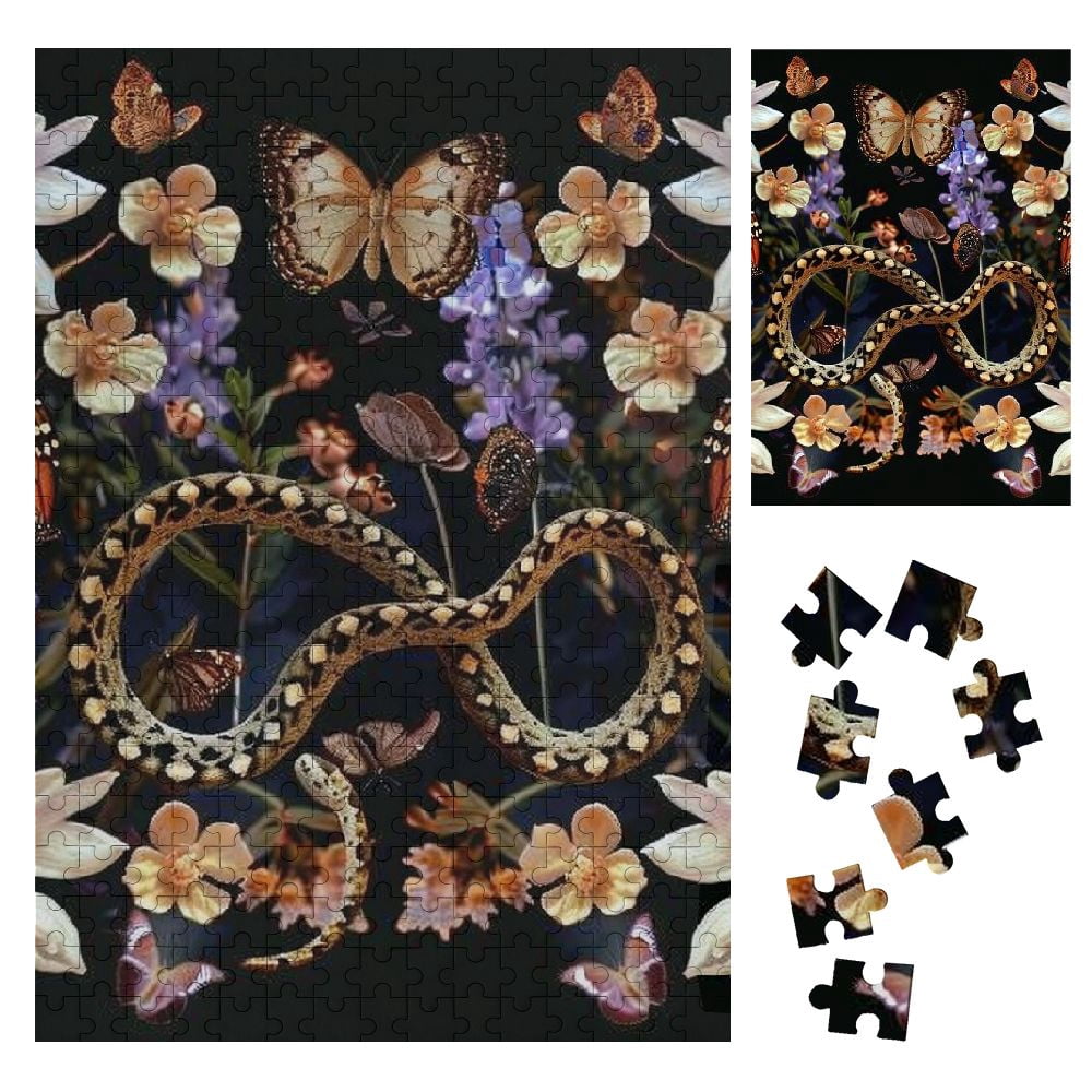 Orinice Snake Butterflies Flowers Wooden Jigsaw Puzzle Vertical Style ...