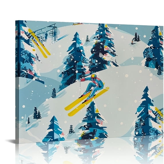 Orinice Snow Trees Skis Fine Art Aesthetic Poster & Print Wall Painting for Home Office Decor Canvas Print Living Room Bedroom Wall Art Decor 20x16in