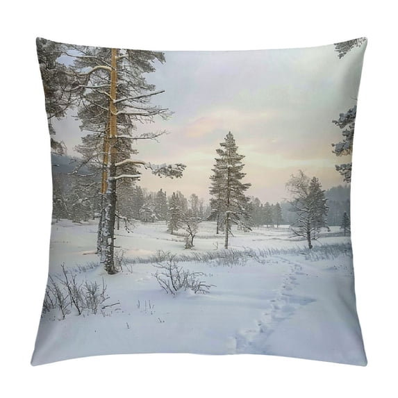 Orinice Snow Trees Trail Graphic Decorative Cushion Throw Pillow Cover Short Plush Winter Square 1PC 18x18in