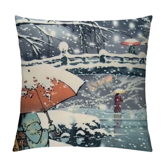 Orinice Snow Umbrella Graphic Decorative Cushion Throw Pillow Cover Square Winter Pillow Case 1PC for Home Couch Living Room Bed Sofa 12x12in