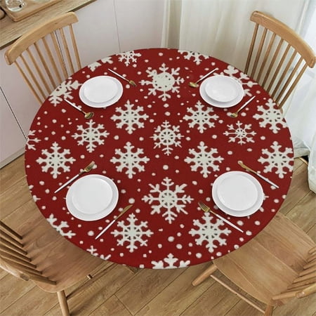 Orinice Snowflake Round Table Cover Stain Resistant Washable Indoor Outdoor Tablecloth Kitchen Dining Wedding Parties Table Cloth 100% Polyester Fiber 38-42