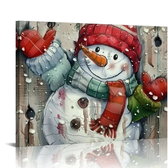 Orinice Snowman Hat Mittens Fine Art Aesthetic Poster & Print Wall Painting for Home Decor Canvas Christmas Living Room Bedroom Office Wall Decor 16x12in