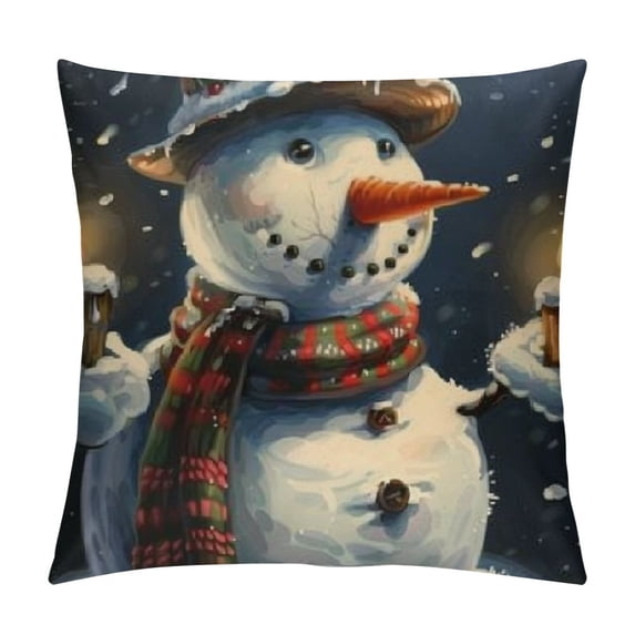 Orinice Snowman Hat Scarf Graphic Decorative Pillow Cover for Home Couch Living Room Bed Sofa, Winter Christmas Theme, 1PC 18x18in