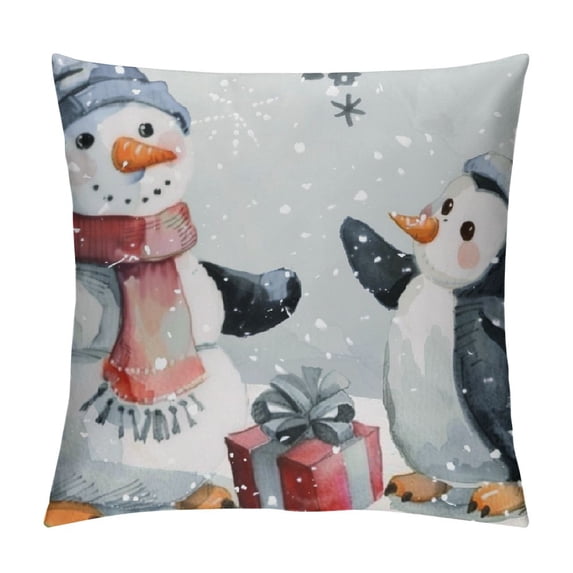 Orinice Snowman Penguin Presents Graphic Decorative Cushion Throw Pillow Cover for Home Living Room Sofa Bedroom, Christmas Winter Pillowcase 1PC 20x20in