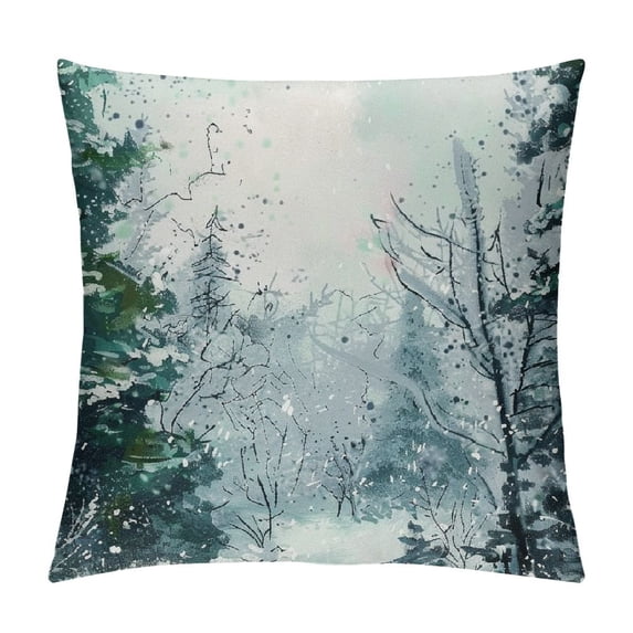 Orinice Snowy Forest Trees Graphic Decorative Cushion Throw Pillow Cover for Home Couch Living Room Bed Sofa Winter Printed on Both Sides 1PC 12x12in