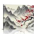 thumbnail image 1 of Orinice Snowy Mountain Landscape with Red-Flowered Tree Branch Fine Art Aesthetic Poster & Print Wall Painting for Home Decor 20x16in, 1 of 6