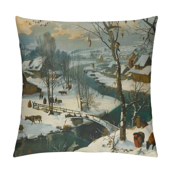 Orinice Snowy Village River Graphic Decorative Cushion Throw Pillow Cover 1PC for Home Couch Bedroom Car Sofa 12x12in
