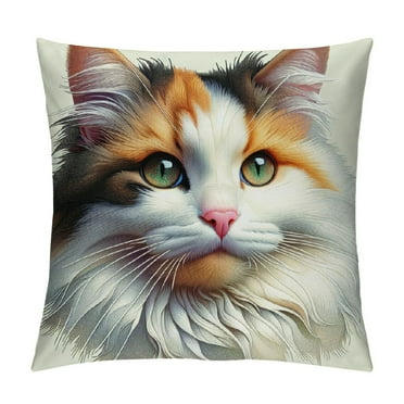Orinice  Sofa Pillow Case, Decorative Throw Pillow Cushion Cover for Home Office  - Cute Calico American Curl Longhair Cat White
