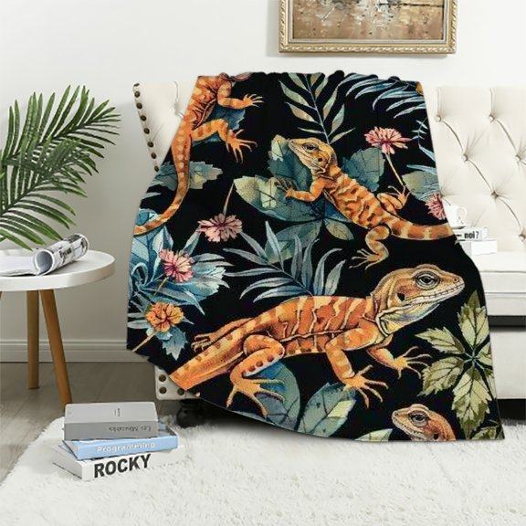 Orinice Soft Dragon Blanket for Reptile Lovers, Bearded Dragon Reptiles Blanket Gift for Boy Girl, Bearded Dragon Gifts for Kids, Warm Throw Blanket for Sofa, for Holiday, Birthday, 50x60in