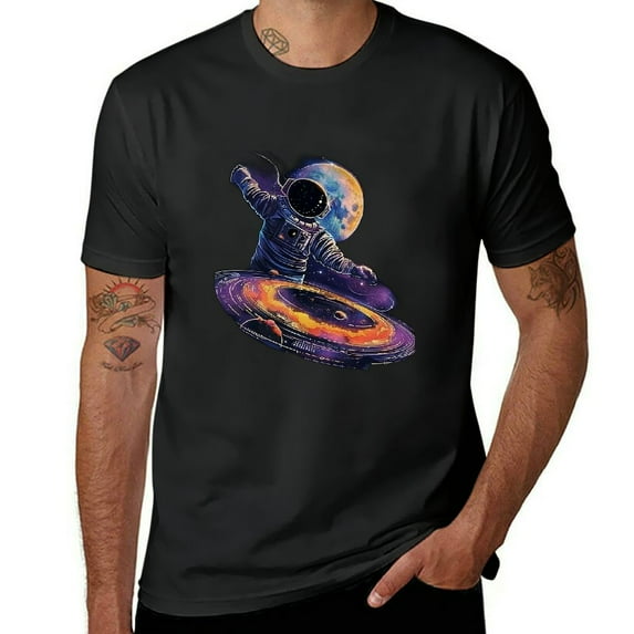 Orinice Space Art Vintage T Shirt Men's Novelty Casual Letter Graphic Crewneck Tee Top XL