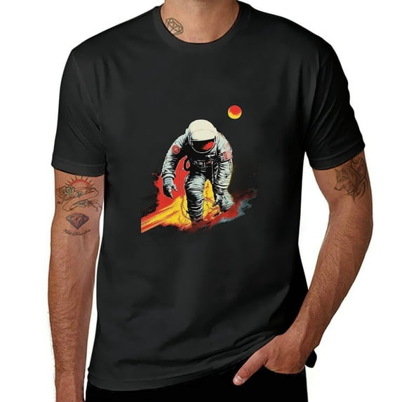 Orinice Space Exploration Black T Shirt Men Men's Novelty Casual Letter Graphic Crewneck T-Shirt Half Sleeve Tee Top Men's T Shirt L