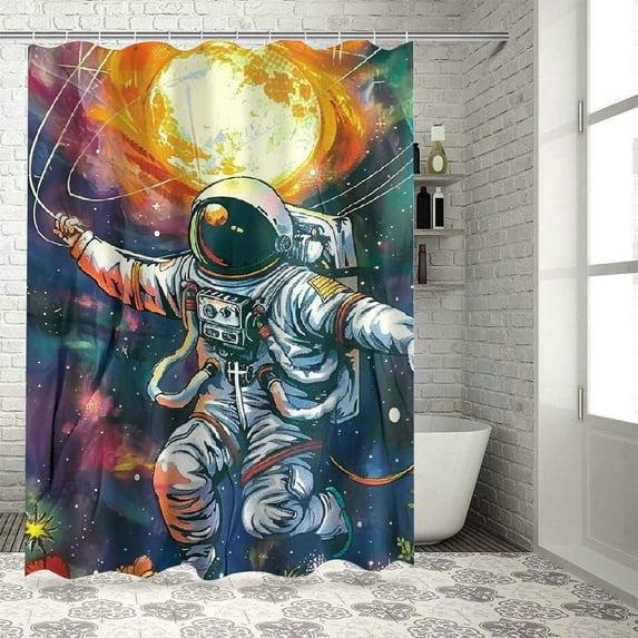 Orinice Spaceman Sun Flower Bathroom Decor Set, Colorful Luxurious Graphic Print Polyester Fabric Fashion Shower Curtain Set with Hooks, 100% Polyester Washable Shower Curtain 36x72
