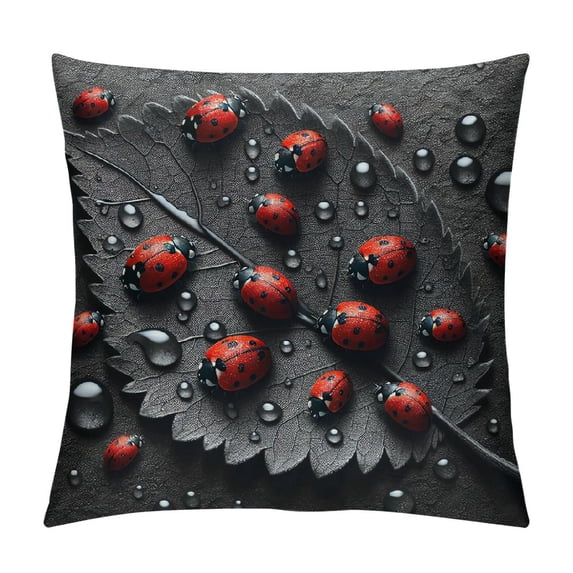 Orinice Square Throw Pillow Covers Red Ladybugs Water Droplets Design Pillow Cases Decorative for Home Bedroom Sofa Pillowcases Standard Size White