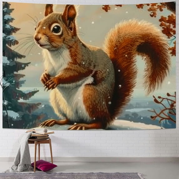 Orinice Squirrel Forest Snow Tapestry Wall Hanging Art Deco Tapestries for Bedroom Living Room Dorm 60x50inch