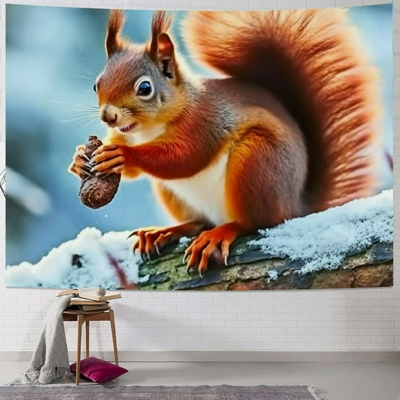 Orinice Squirrel Tapestry Cute Woodland Animal Tapestries Medium For Kids Boys Girls,Kawaiisquirrel Tapestry Wall Hanging Tree Branches Winter Theme Wall Art Decor For Bedroom Living Room 40x30inch