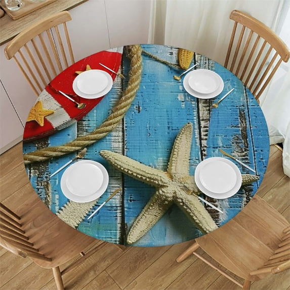 Orinice Starfish Round Table Cover Stain Resistant Washable Indoor Outdoor Tablecloth Kitchen Dining Wedding Parties 100% Polyester Fiber 54-58